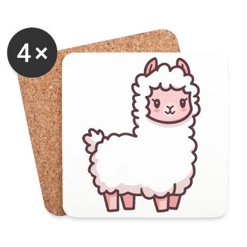Cute Llama Cartoon - Coasters (set of 4) - white - Front