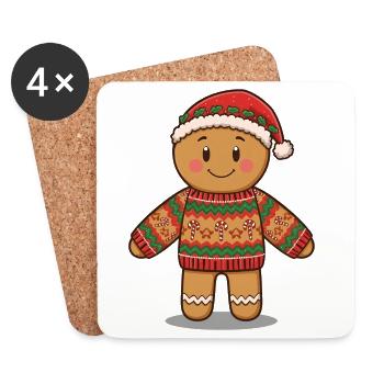 Dessin animé de bonhomme en pain d’épice - Pull de Noël laid - Dessous de verre (lot de 4) - blanc - Devant
