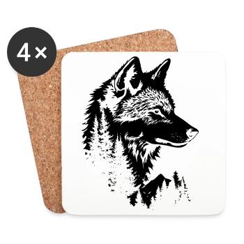 Silhouette de forêt de visage de loup - Dessous de verre (lot de 4) - blanc - Devant