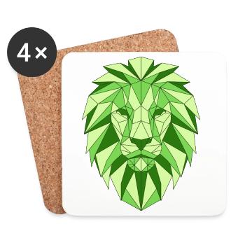 Tête de lion géométrique en vert - Dessous de verre (lot de 4) - blanc - Devant