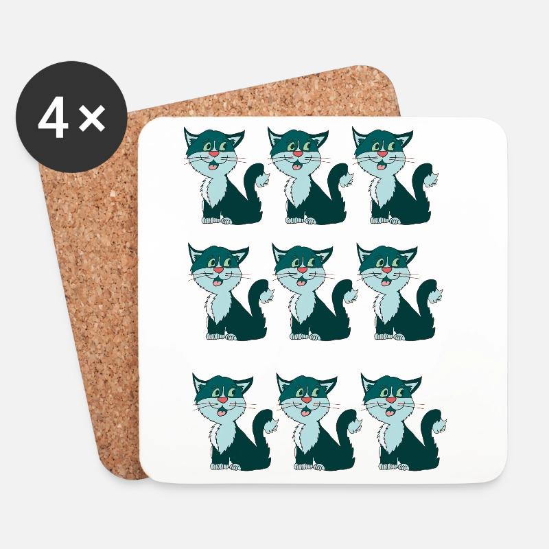 Verspielte Katzenillustration in Collage-Optik - Untersetzer (4er-Set) - Weiß