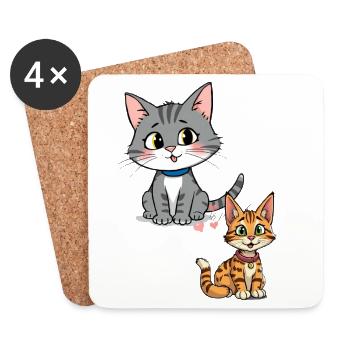 Chats ludiques sur un design mignon - Dessous de verre (lot de 4) - blanc - Devant