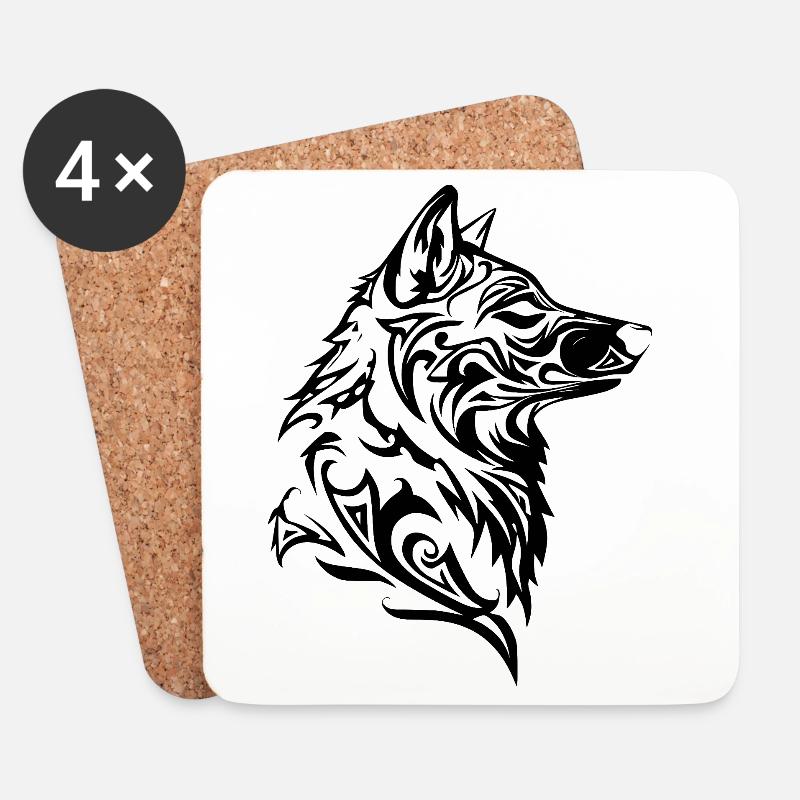 Nordischer Wolf Tribal Tattoo - Untersetzer (4er-Set) - Weiß