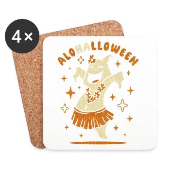 Aloha Halloween Retro Funny Ghost in hula skirt - Coasters (set of 4) - white - Front