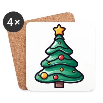 Illustration d’arbre de Noël festif - Dessous de verre (lot de 4) - blanc - Devant