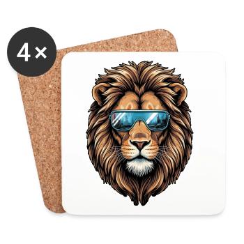 Lion avec lunettes de soleil - Dessous de verre (lot de 4) - blanc - Devant