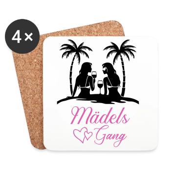 Lettrage de gang de filles avec des cœurs - Dessous de verre (lot de 4) - blanc - Devant