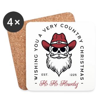 Pays Noël voeux Père Noël chapeau de cowboy Creepmas - Dessous de verre (lot de 4) - blanc - Devant