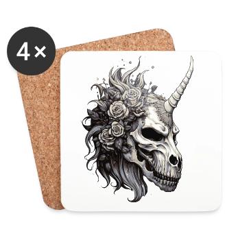 Crâne de licorne - Dessous de verre (lot de 4) - blanc - Devant