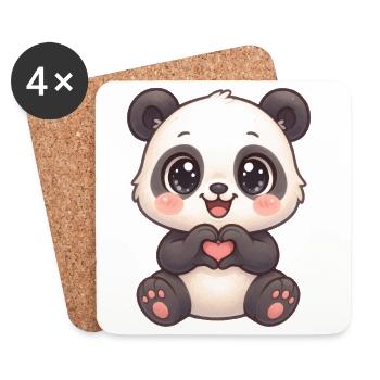 Cute panda with heart hands - Coasters (set of 4) - white - Front