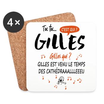Prénom Gilles Anniversaire Idée cadeau homme - Dessous de verre (lot de 4) - blanc - Devant
