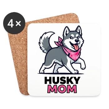 Husky Mom – mignonne motif comique pour mamans husky - Dessous de verre (lot de 4) - blanc - Devant