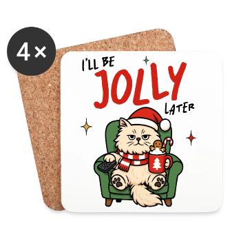 Festif Chat Douillet Illustration - Dessous de verre (lot de 4) - blanc - Devant