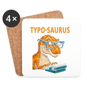 Typo-Saurus avec lunettes et machine à écrire - Dessous de verre (lot de 4) - blanc - Devant