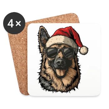 Cooler Deutscher Schäferhund mit Weihnachtsmütze - Untersetzer (4er-Set) - Weiß - Vorne