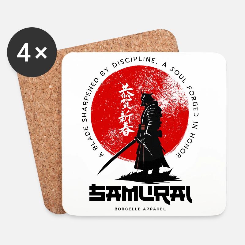 Samurai Mondkreis - Untersetzer (4er-Set) - Weiß