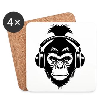 Entspannter Affe Wireless Kopfhörer Café Shirt - Untersetzer (4er-Set) - Weiß - Vorne