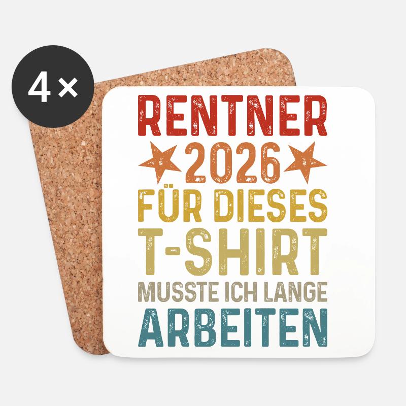 Rentner 2026 TShirt Retro Rente Geschenk Ruhestand - Untersetzer (4er-Set) - Weiß