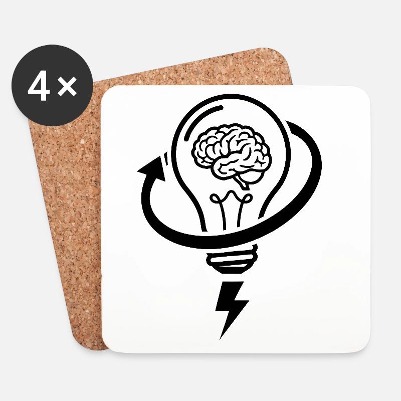 Gehirn und Lampe – Brainstorming-Sitzung - Untersetzer (4er-Set) - Weiß