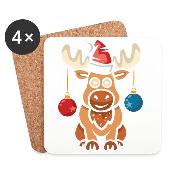 Noël orignal Père Noël avec des boules dessin animé - Dessous de verre (lot de 4) - blanc - Devant