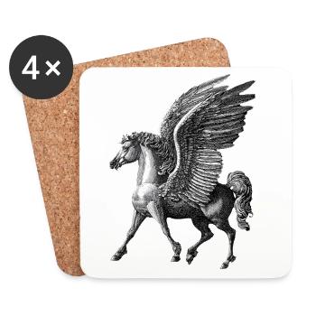 Winged Pegasus – Mythological Engraving - Coasters (set of 4) - white - Front