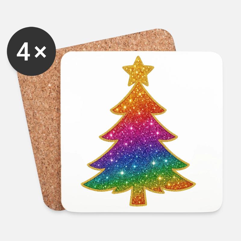 Regenbogen Glitzer Tannenbaum - Untersetzer (4er-Set) - Weiß