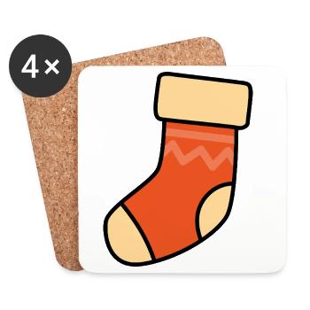 Orangene Socke passend zu Weihnachten - Untersetzer (4er-Set) - Weiß - Vorne