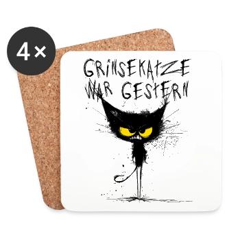 Grimmige Katze - Grinsekatze war gestern - Untersetzer (4er-Set) - Weiß - Vorne