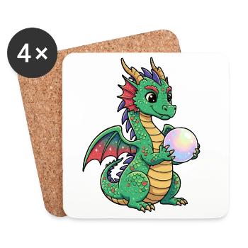 Petit dragon avec boule - Dessous de verre (lot de 4) - blanc - Devant