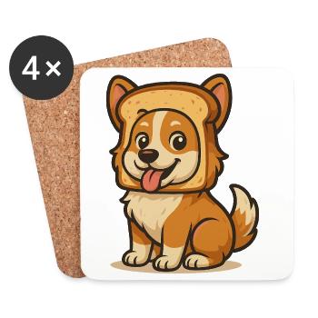 Chien mignon avec design de visage de pain - Dessous de verre (lot de 4) - blanc - Devant