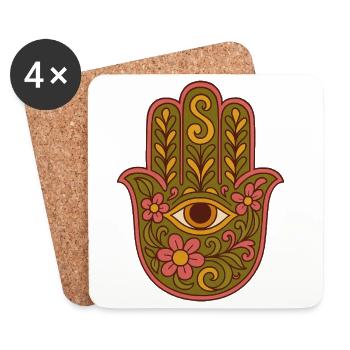 Hamsa Eye Floral Boho Kunstwerk - Untersetzer (4er-Set) - Weiß - Vorne