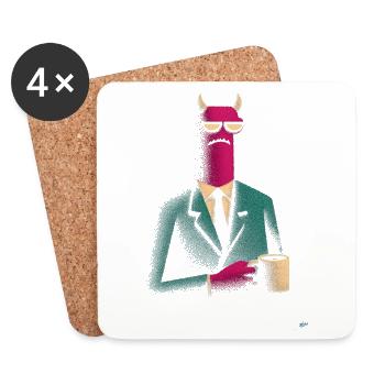 Démon en costume avec café - Dessous de verre (lot de 4) - blanc - Devant