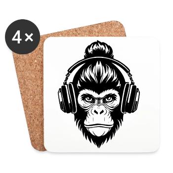 Electric Monkey Head Rave Light Headphone Shirt - Coasters (set of 4) - white - Front