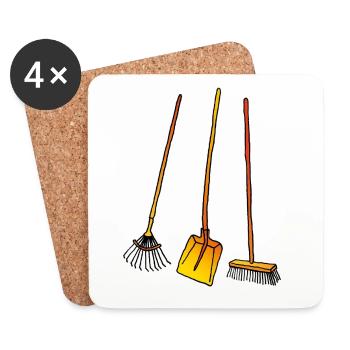 Leaf rake, shovel and broom - Coasters (set of 4) - white - Front