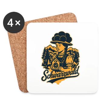 Black Forest Girl with Bollenhut and Cuckoo Clock - Coasters (set of 4) - white - Front