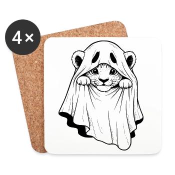 dessin animé bébé lion en costume de fantôme - Dessous de verre (lot de 4) - blanc - Devant