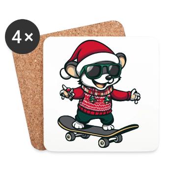 Maus Weihnachten Lustig - Untersetzer (4er-Set) - Weiß - Vorne