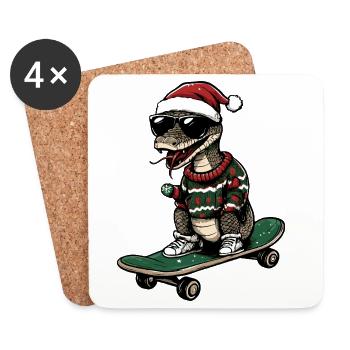 Schlange Kobra Weihnachten Lustig - Untersetzer (4er-Set) - Weiß - Vorne
