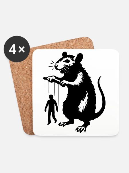 Ratte mit Mensch als Marionette - Untersetzer (4er-Set) - Weiß