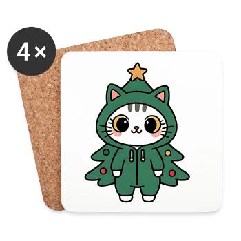 Kätzchen Tannenbaum Kostüm - Untersetzer (4er-Set) - Weiß - Vorne