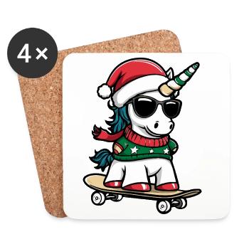Einhorn Weihnachten Lustig - Untersetzer (4er-Set) - Weiß - Vorne