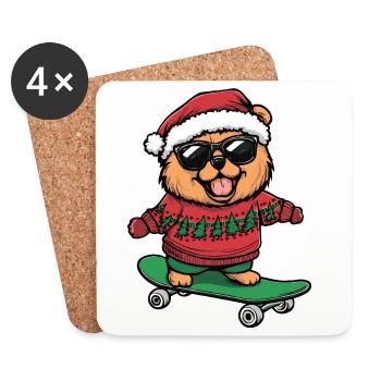 Chow Chow Chien Noël Drôle - Dessous de verre (lot de 4) - blanc - Devant