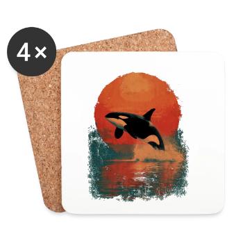 Saut d’orque au coucher du soleil - Dessous de verre (lot de 4) - blanc - Devant
