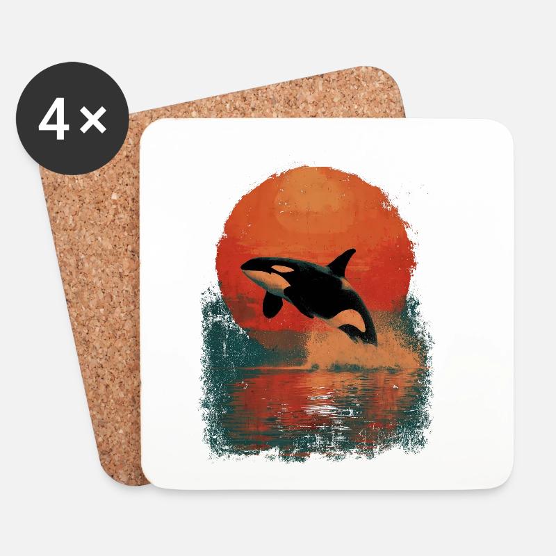 Orca Sprung im Sonnenuntergang - Untersetzer (4er-Set) - Weiß