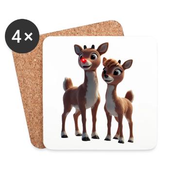 Rudolph und Freund Rentier Duo - Untersetzer (4er-Set) - Weiß - Vorne