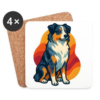 Sunset Australian Shepherd Dog - Coasters (set of 4) - white - Front
