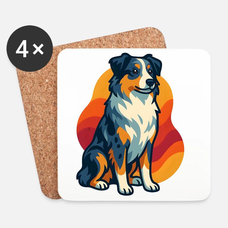 Sunset Australian Shepherd Hund - Untersetzer (4er-Set) - Weiß
