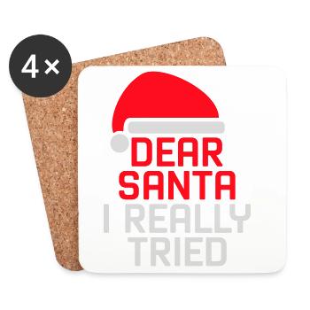 Cher Père Noël, j’ai vraiment essayé l’humour de Noël drôle - Dessous de verre (lot de 4) - blanc - Devant