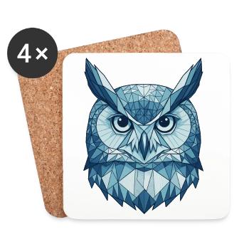Hiboux géométriques de style polygonal bleu - Dessous de verre (lot de 4) - blanc - Devant