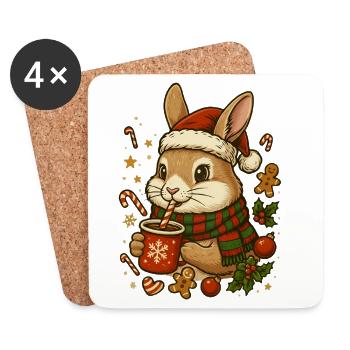 Lapin à Noël - Dessous de verre (lot de 4) - blanc - Devant